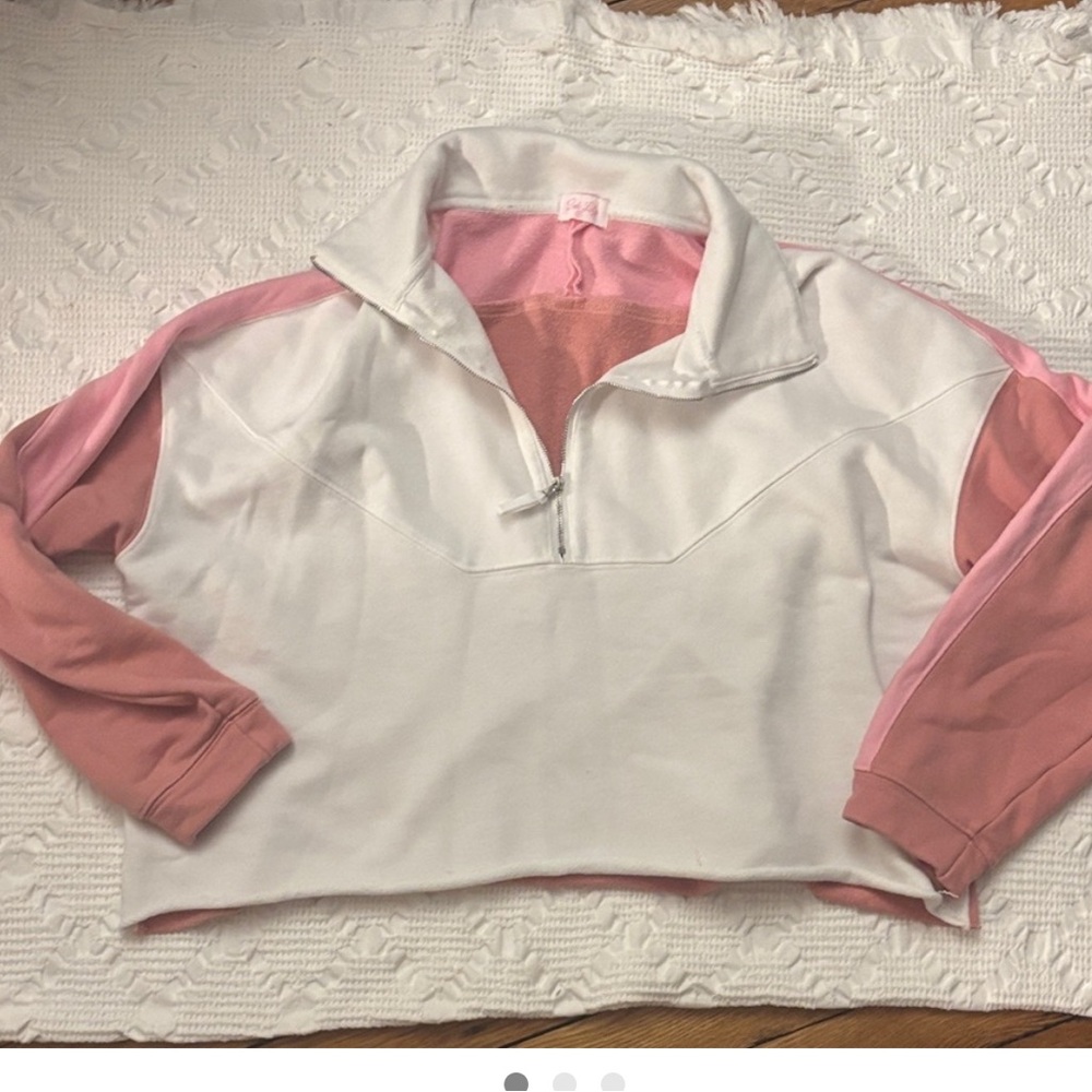 pink Lily  White and Pink Half-Zip Pullover
